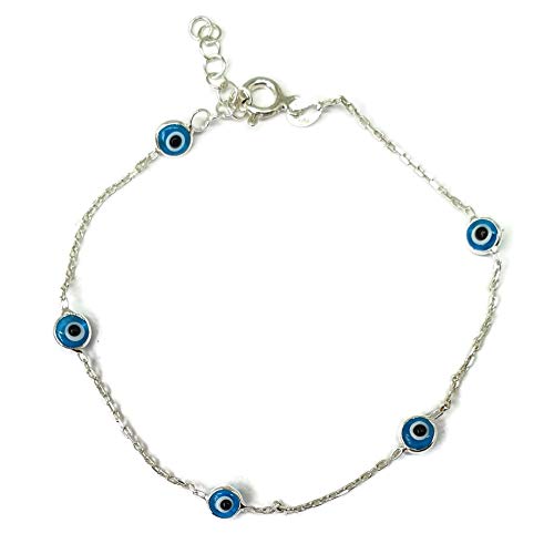 MYSTIC JEWELS by Dalia - 19cm Pulsera de Plata Mal de Ojo - para Regalar (Azul Claro)