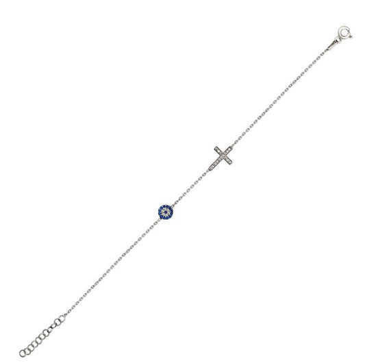 MYSTIC JEWELS By Dalia - Pulsera de plata de ley 925 con mal de ojo y cruz de circonitas para regalar, cumpleaños, año nuevo