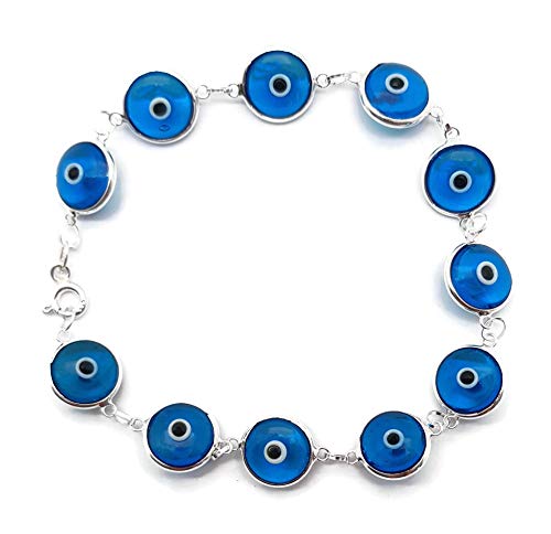 MYSTIC JEWELS by Dalia - 19cm Pulsera de Plata Mal de Ojo (Azul Claro)