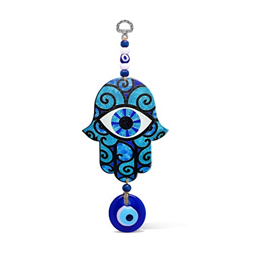 MYSTIC JEWELS - Hamsa de la Mano de Fatima en Madera con Ojo Turco para Buene Suerte y Energia en Casa (Color 8)