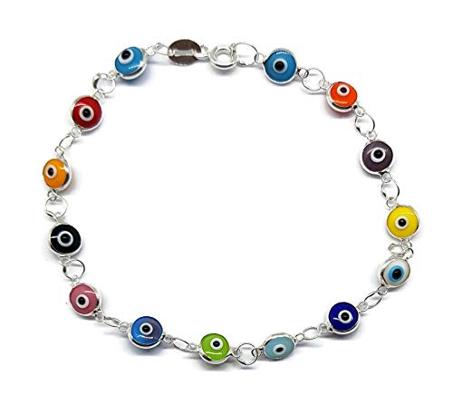 MYSTIC JEWELS by Dalia - PUlsera de PLata Mal de Ojo - 19cm (Azul Claro) (Multicolor)