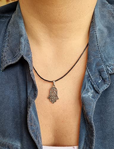 MYSTIC JEWELS - Colgante Mano de Fatima (Hamsa) para buena suerte y mal de ojo, mujeres y hombres, regalar (Modelo 2)