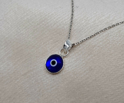 Collar Mal de Ojo de Cristal Azul para la Buena Suerte - Plata de Ley 925